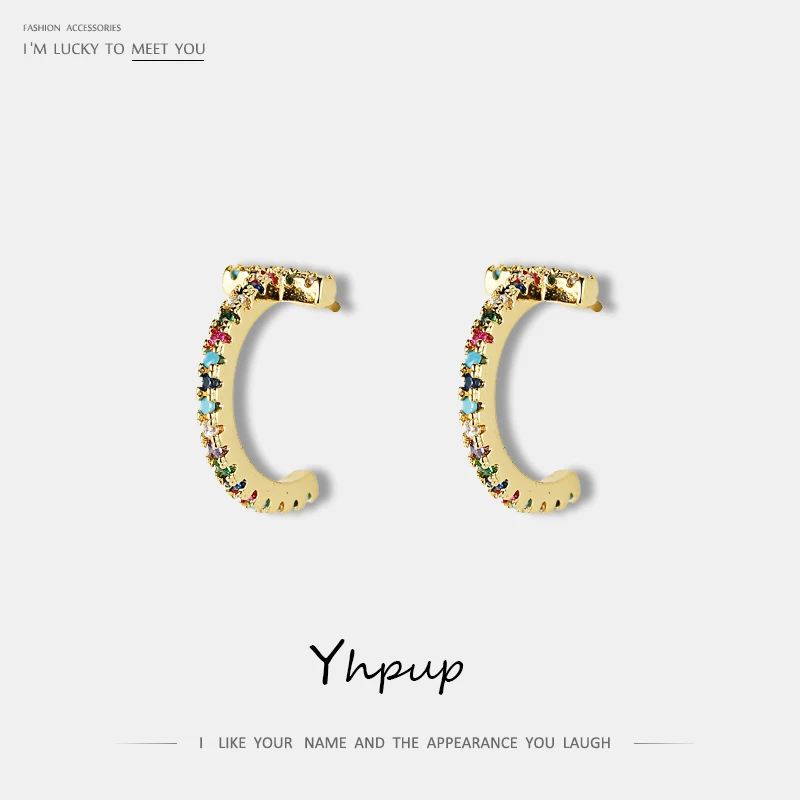 Yhpup, трендовые брендовые серьги-гвоздики в европейском и американском стиле, Разноцветные серьги с кубическим цирконием, очаровательные серьги для женщин, ювелирные изделия для вечеринок, подарок