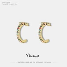 Yhpup, трендовые брендовые серьги-гвоздики в европейском и американском стиле, Разноцветные серьги с кубическим цирконием, очаровательные серьги для женщин, ювелирные изделия для вечеринок, подарок