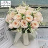 Tenant des fleurs artificielle naturel Rose Bouquet de mariage avec soie Satin ruban Rose blanc Champagne demoiselle d'honneur fête nuptiale ► Photo 1/6