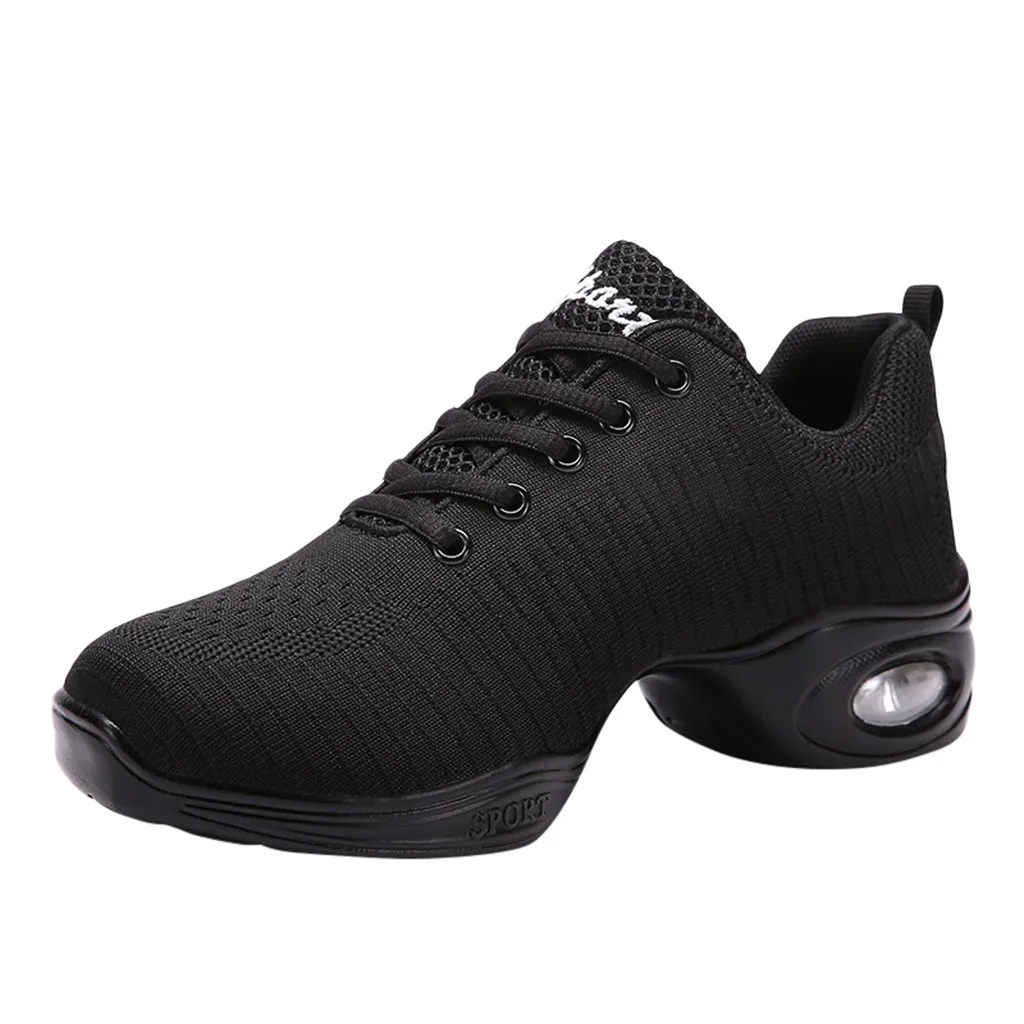 Женская дышащая обувь в стиле хип-хоп с мягкой подошвой; спортивные кроссовки для танцев; цвет белый, черный; Современная танцевальная обувь для девочек; обувь для тренировок; Sh# g4 - Цвет: Черный