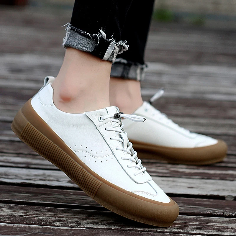 Sneakers Men Shoes Genuine Leather Top Quality Original Brand Autumn Casual Men Shoe Simple White Sneakers Comfortable Men Flats