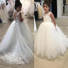 Новинка года; Милое Свадебное платье с цветочным узором для девочек; кружевное платье с аппликацией и шлейфом для девочек; детское платье для первого причастия