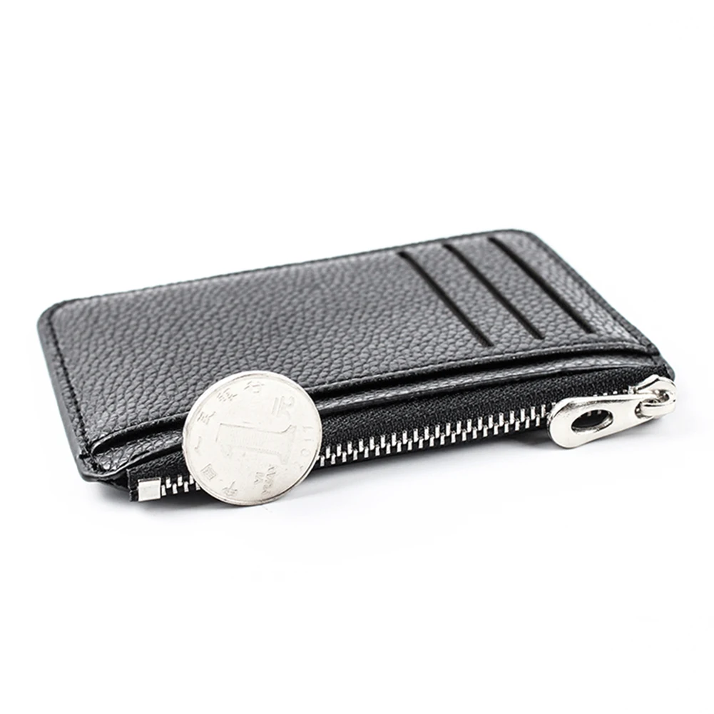 Coin Wallet 1Pc Men Wallet Solid Color Textured PU Zipper Credit ID Card Holder Mini Slim Coin Purse Women Slim Card Case