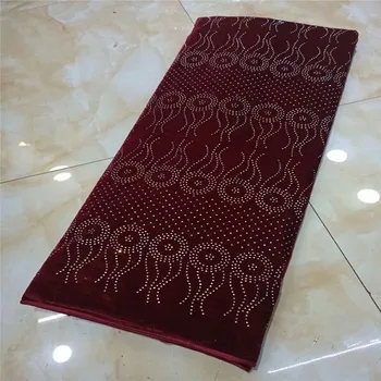 

Latest Nigerian Velvet stones Lace Fabric 2020 red High Quality Lace African Lace Fabric For Wedding Dress French Tulle Lace