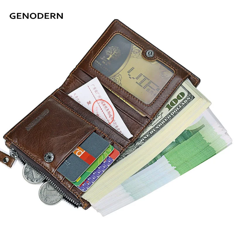 Винтажные мужские кошельки GENODERN на двойной молнии с карманом для монет из