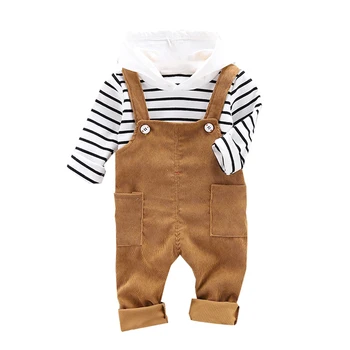 

Autumn Sets Baby Boy Outfits Long Sleeve Striped Hoodie Sweatshirt+Strap Trousers Casual Sets