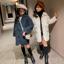 Стильное кашемировое пальто средней длины для девочек; модный детский топ; корейская детская одежда