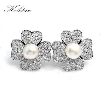 

Kaletine Freshwater Pearl Jewelry Real 925 Sterling Silver Lucky Clover Shaped Stud Earrings Womens Earrings in Jewelry 2019