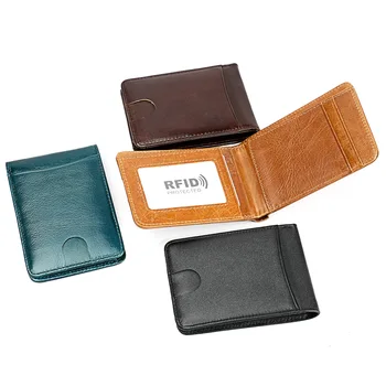 

Autumn Winter First Layer Cowhide Men Dollar Wallet Fashion RFID Credit Card Holder Purse Genuine Leather Women ID Card Wallet