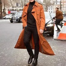 Новинка, тонкий мужской Тренч, длинная приталенная двубортная ветровка с лацканами, мужская мода, весна-осень, мужской длинный Тренч