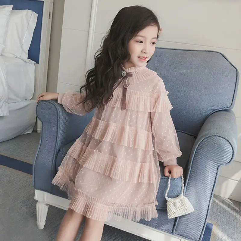 Платье для маленьких девочек коллекция года, модная осенняя одежда для детей платья принцессы с длинными рукавами для девочек размер 100-150