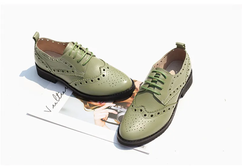 Spring 2020 New Genuine Leather Lace-Up College Women's Brogues Shoes Vintage Carved Single Oxford Shoes For Woman Plus Size 43 (5)