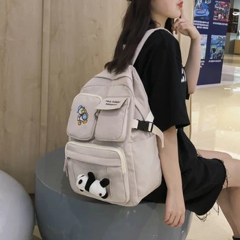 

Multi-pocket Cartoon Embroidery Women Backpack Waterproof Nylon Bookbag Female School Bag for Teenage Girls Travel Bags Mochilas