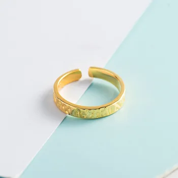 

Vermeil Simple Travelers Open Cuff Stackable Ring Solid sv925 Hand Stamped Hammered Rings Organic Personalized Textured Rings