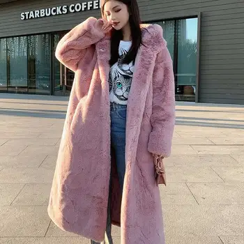 

Fur Coat 2019 Winter Women's Coat Long Section New Korean Version Of The Thickened Hooded Mink Fur Leisure Faux Fur Coat