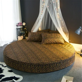 

3 Pcs Round Bed Fitted Sheet & Pillowcase Sets 100% Cotton Carton/Stripe/Lattice/Leopard Reactive Printing Topper 200cm 220cm