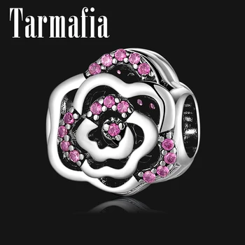 

Rose Flower Pink CZ Charm 925 Sterling Silver Fine Beads Jewerly Making fit Original European Bracelet Silver 925 Jewelry Gifts