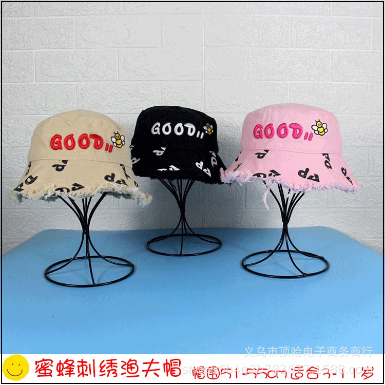 

CHILDREN'S Hat Spring Thin College Style Bucket Hat Embroidered Small Bee Girls Bucket Hat Outing Folding Sun Protection Hat Fas