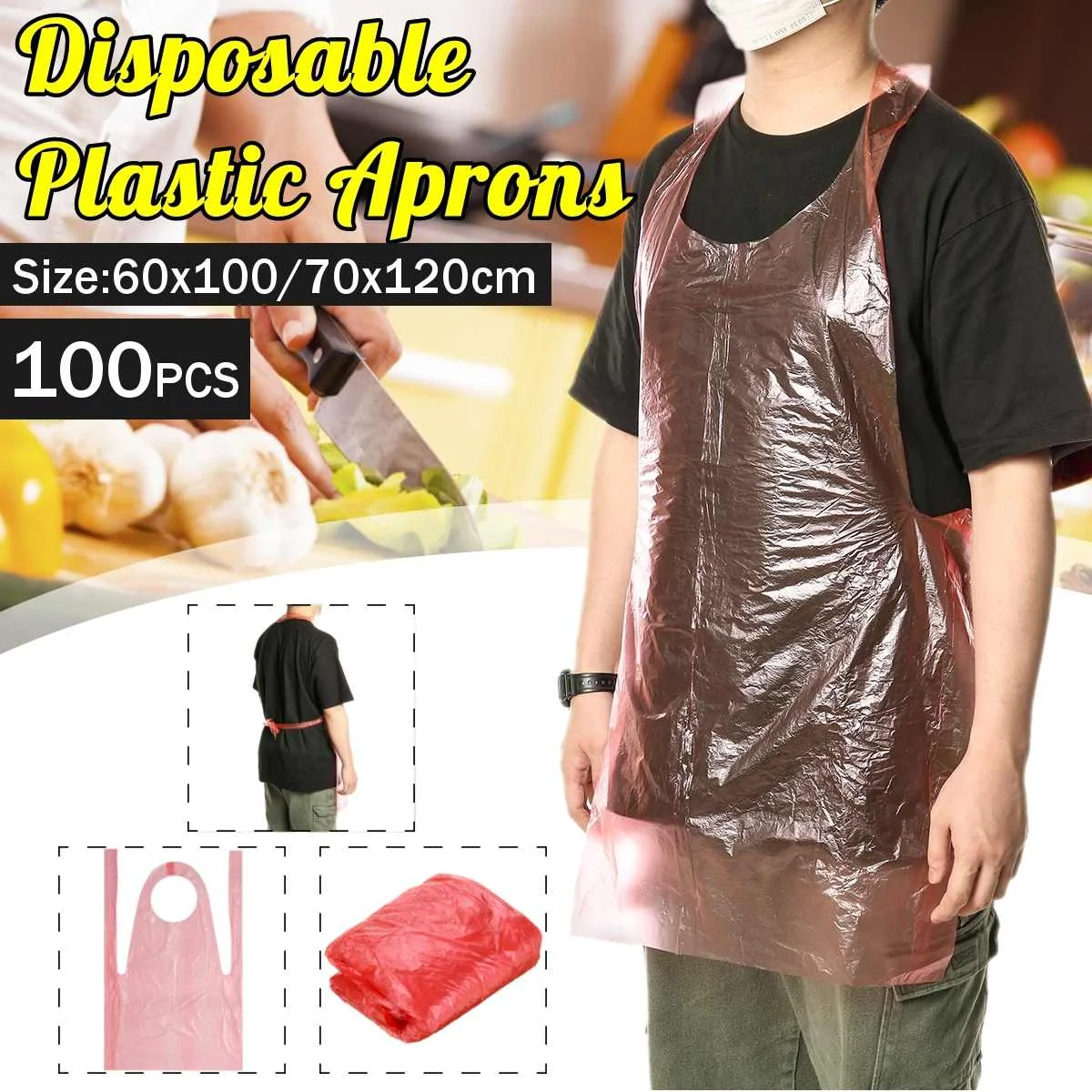 100Pcs Disposable Aprons Plastic Waterproof Oilproof Clothes Kitchen Hairdresser