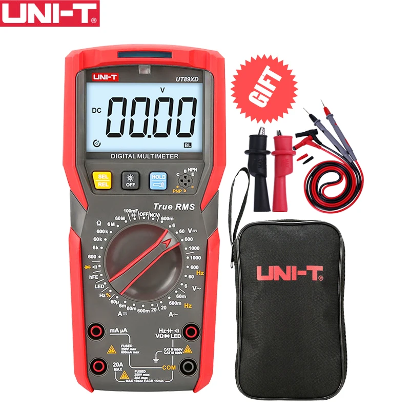 UNI-T UT89X UT89XD Цифровой мультиметр истинный среднеквадратичный Тестер Вольтметр переменного тока постоянного тока Амперметр 1000 В 20A сопротивление емкости с оригинальной сумкой - Цвет: UT89XD with Bag