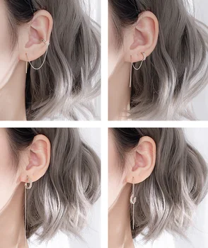 

2pcs 925 Sterling Silver Ear Cuff Chain Earrings Wrap Tassel Earrings for Women Pierced Earrings