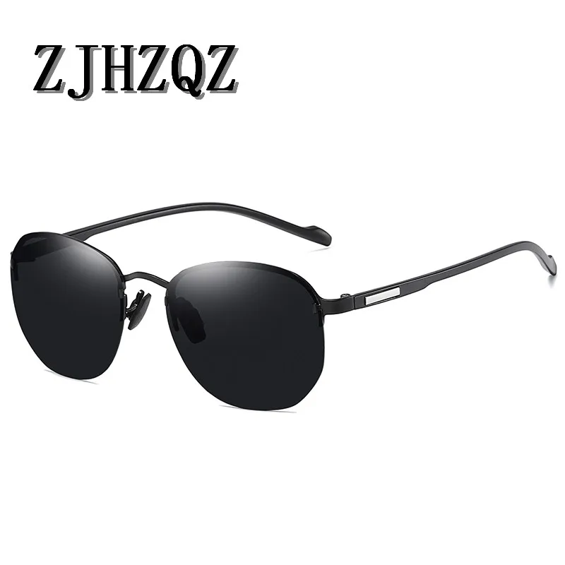 Black Black ZJHZQZ мужские круглые овальные поляризованные солнцезащитные очки без оправы, женские легкие очки для вождения автомобиля в стиле стимпанк, ретро, Винтажные Солнцезащитные Очки - Цвет линз: Black Black