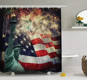 

American Flag Shower Curtain Photo of United States Flag 4th of July Theme Print Bathroom Decor Set with Hooks 70" Long