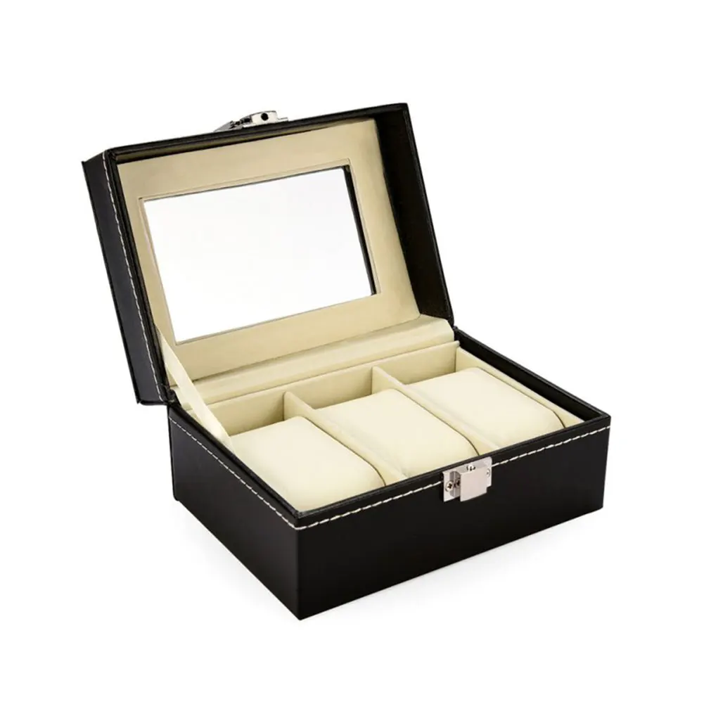 

2020 New 3 Slots Leather Watch Display Box Wristwatch Storage Holder Black Organizer Case