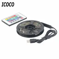 ICOCO RGB 5050 SMD светодиодные ленты лампы Водонепроницаемый гибкий светодиодный свет ленты USB 5 в рождественское декоративное освещение черная