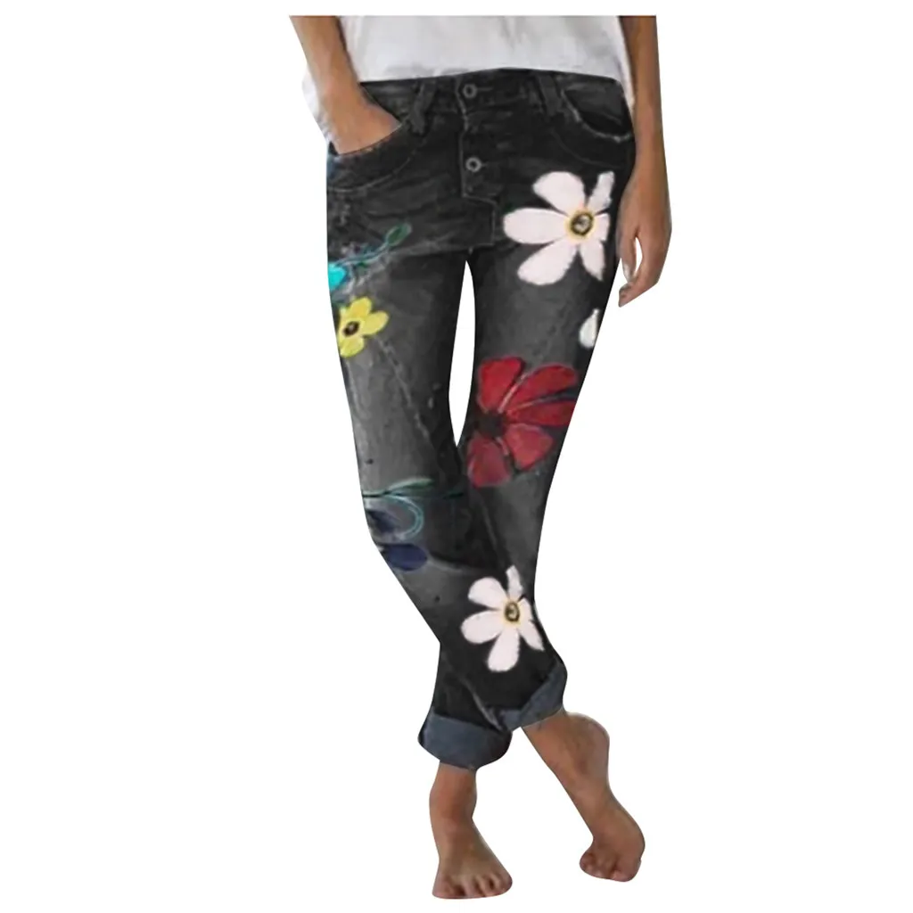 Женские узкие джинсы осенние брюки модные эластичные ягодицы с принтом плюс свободные повседневные джинсы женские джинсы