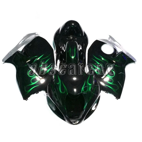 Полный комплект обтекателей для Suzuki GSXR1300 Hayabusa 1997-2007 98 99 00 01 02 03 04 05 06 инжекционные капот черный с зеленым пламенем
