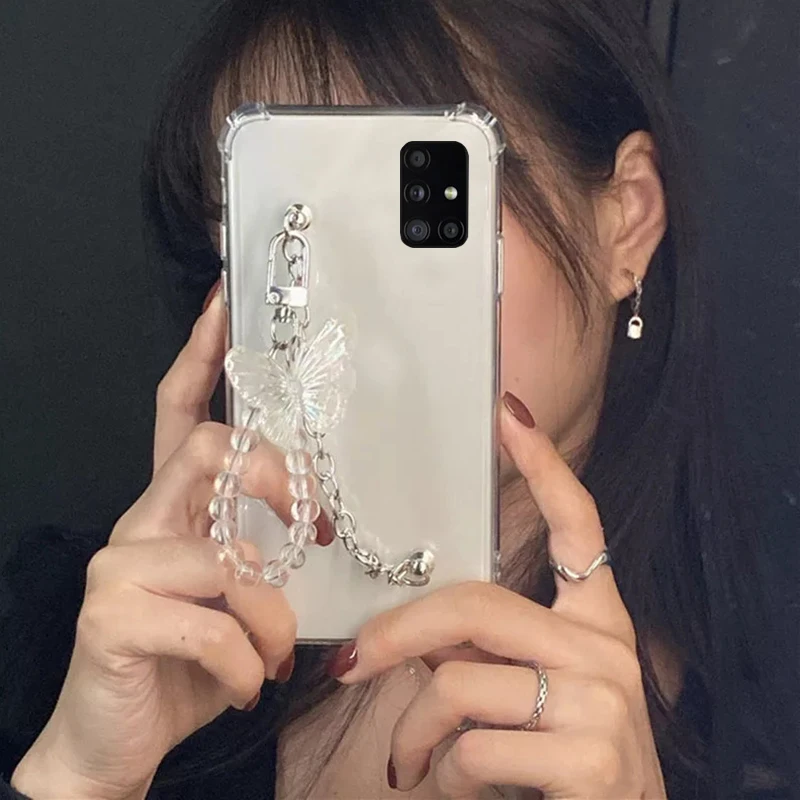 Милый Хрустальный чехол на запястье с подвеской-бабочкой для телефона Samsung A72 A52 A71 A51 S21U S21 A11 A21S A31 A41 Note20U