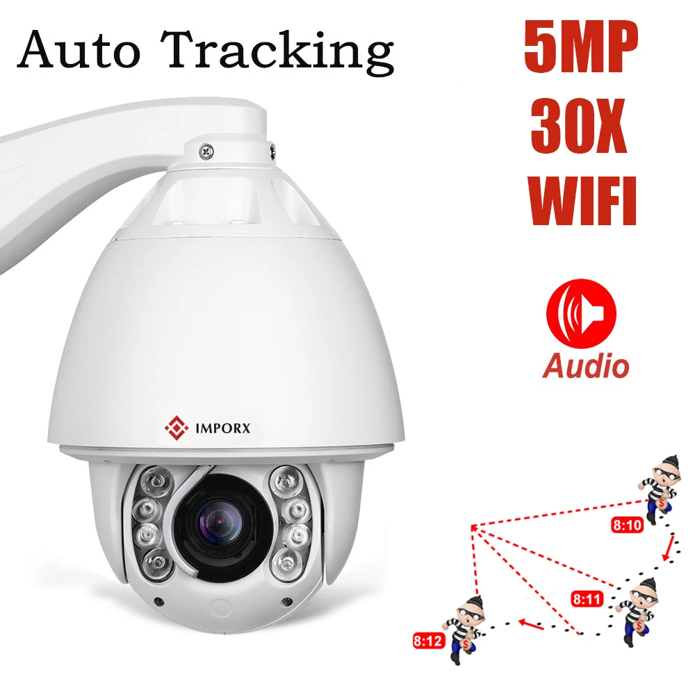 『Video Surveillance!!!』- IMPORX 5MP 30X ZOOM WIFI Auto Tracking PTZ
Camera Humanoid Person Motion Detection H.265 IP Camera Two Way Audio