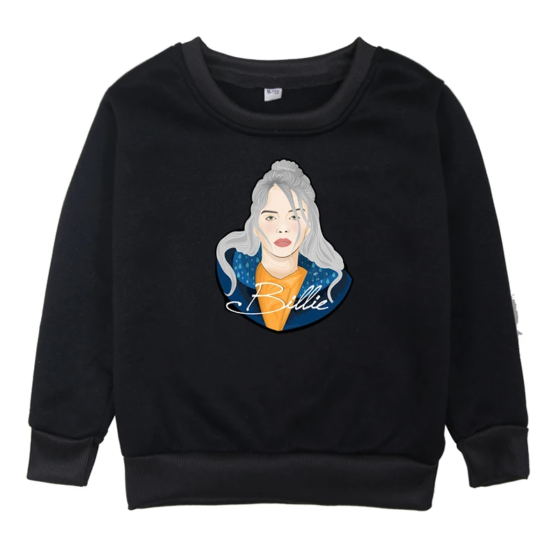 Новая детская толстовка с принтом Billie Eilish для маленьких девочек хлопковая Осенняя детская одежда для мальчиков, свитер флисовая одежда для детей возрастом от 2 до 14 лет