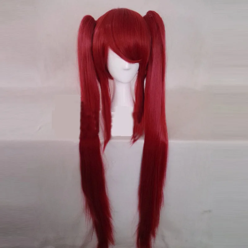 FAIRY TAIL Erza Scarlet Cosplay Wigs High-temperature Fiber Synthetic Hair Red Long With Double Ponytails + free hair net |