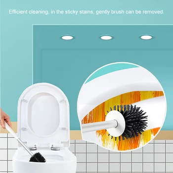 

1pcLong Handle Soft Silicone Toilet Brush Bristle Wall-Mounted Bathroom Toilet Brush Holder Set Clean Tool Thermo Plastic Rubber