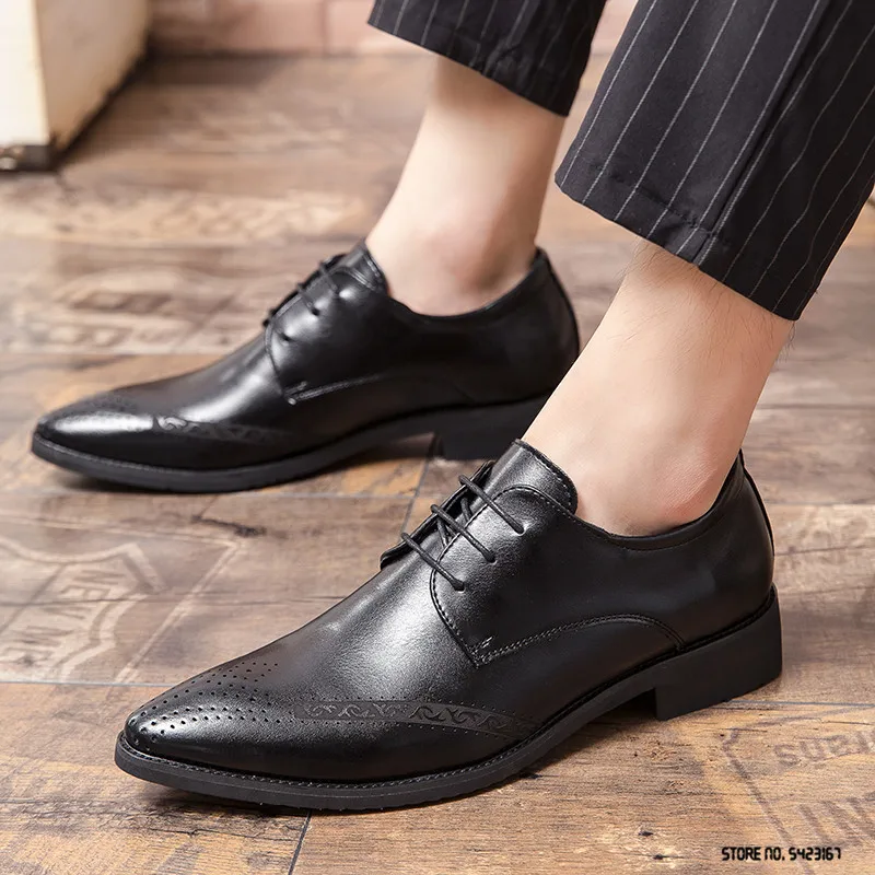 NEW Men's Casual Pointed Leather Lace Up Wedding Formal Shoes 