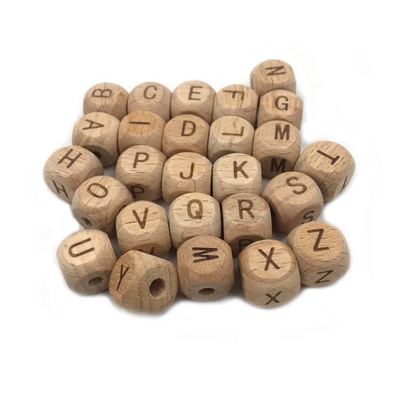Best Price 12mm 5PCS Square Wooden Alphabet Beads A-Z Letter beads for Baby Dummy Chewable Nursing YDwpedkZ5zq
