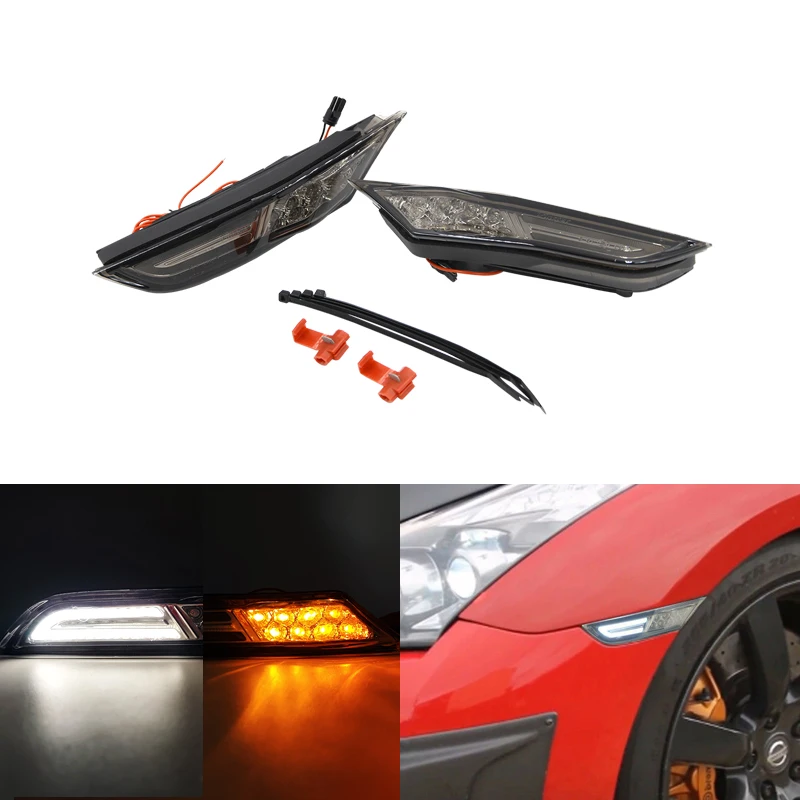 Подходит для Nissan GT R R35 2007 2017 дымовые линзы Белый/янтарный светодиодный ходовой DRL