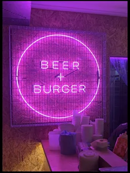 

Neon Sign For Beer Burgers circle Glass Tube Commercial Lamp Neon Sign Pub Garage vintage neon signs Enseign Lumineuse Bar Board