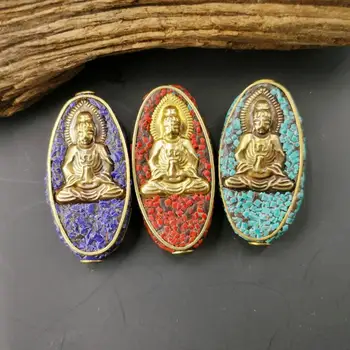 

7pcs Retro Prayer Tibetan Beads Red Coral Handmade Boho Brass Buddha Bead for Jewelry Making DIY Necklaces Bracelets Wholesale