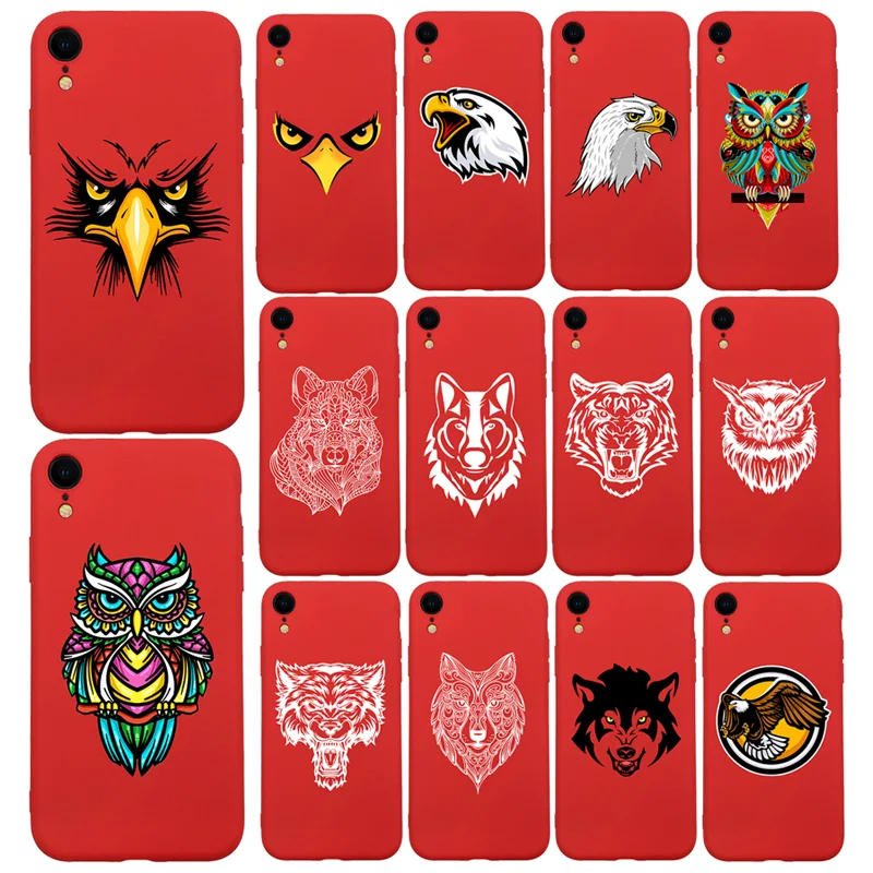 

New Arrival For iPhone xr case 8 7 6 plus 11 Pro Max Case Cover For iphone X XS max owl Wolf Tiger 6s 7 8 Plus Red case