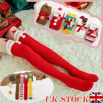 

UK Fashion Girls Women Thick Warm Winter Stockings Thigh High Hosiery Xmas Striped Stockings