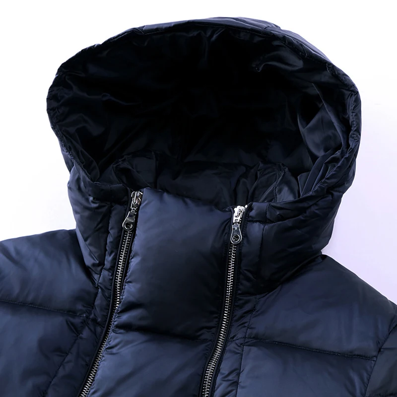 Elifashion, новинка, европейский и американский стиль, с капюшоном, белый утиный пух, куртка для женщин, приталенный, удлиненный, утолщенный, модный