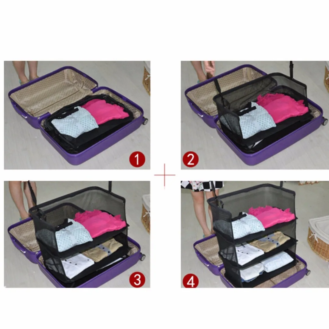 JX-LCLYL 3 Tier Collapsible Hanging Organizer Closet Luggage Clothes Bag Shelf Storage
