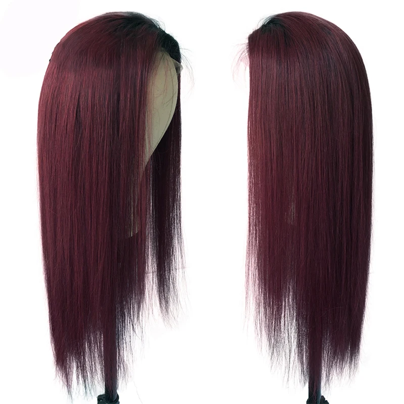 Ombre 99J 13*4 парики из натуральных волос на кружеве темно-красные прямые парики на шнурках парик бразильский на сшивке предварительно сорвал Nonremy