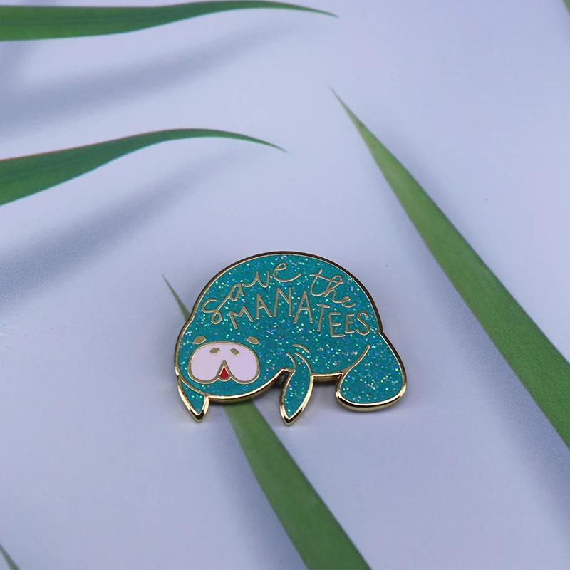 

Save the manatees glitter enamel pin endangered species manatee brooches