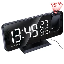 Digital Alarm Clock Projection Radio Temperature Humidity Time Night Display Mirror LED Clock USB Output Ports Table Clock
