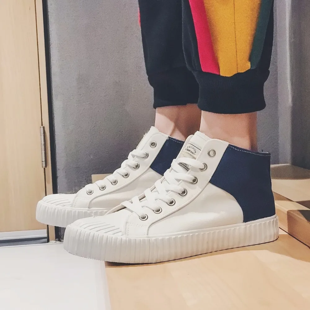 High Top Lovers Walking Canvas Shoes Men's Flats New Fashion Men Sneakers Lace Up Breathable Casual Vulcanize MD-07 | Обувь