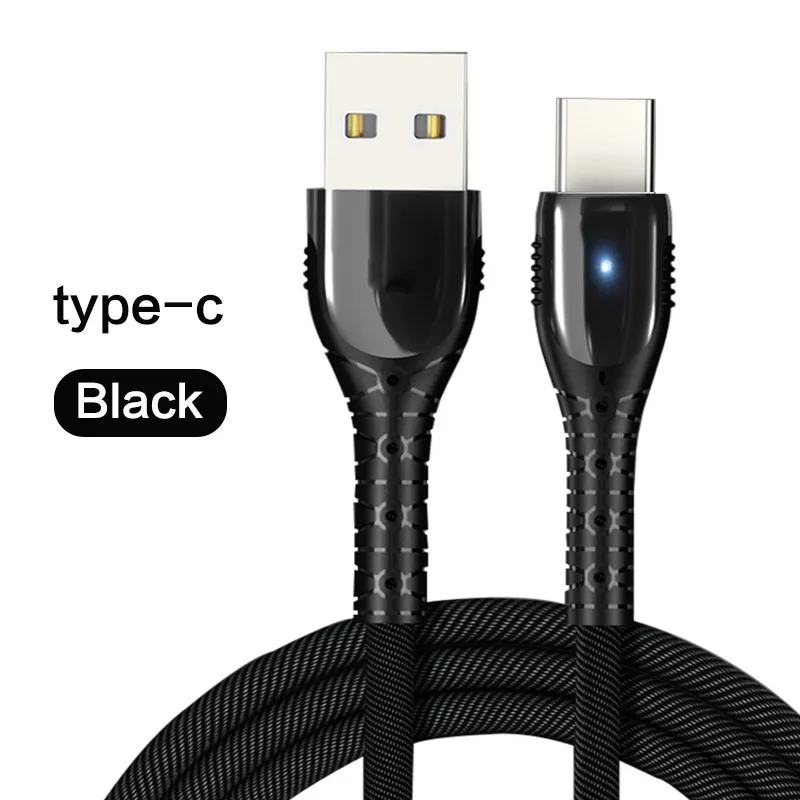 Кабель usb type c для быстрой зарядки 5А кабель для зарядки телефона с подсветкой из цинкового сплава кабели для быстрой зарядки 5,0 huawei mate 30 9 P 30 8 20 - Цвет: Черный